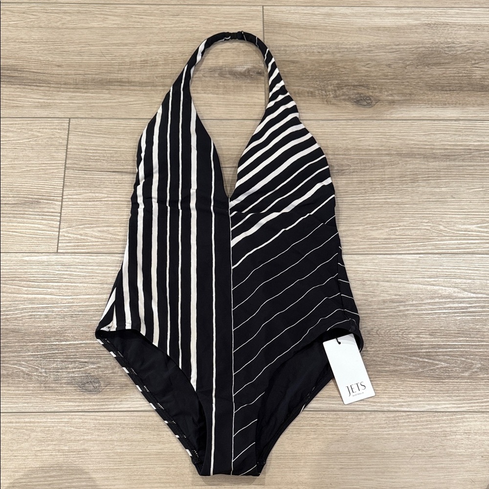 JETS Black and White Striped One Piece Swimsuit